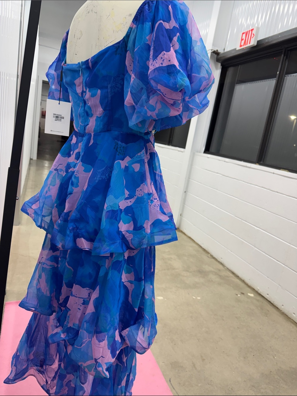 NWT Hello Molly Blue & Pink Organza Cutout Tiered Midi Dress | US 8 - Picture 7 of 16